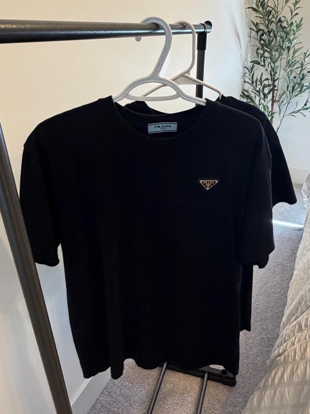 Prada Black Short Sleeve Crew Neck T-Shirt with Triangular Logo Patch